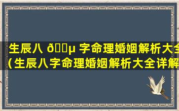 生辰八 🌵 字命理婚姻解析大全（生辰八字命理婚姻解析大全详解）